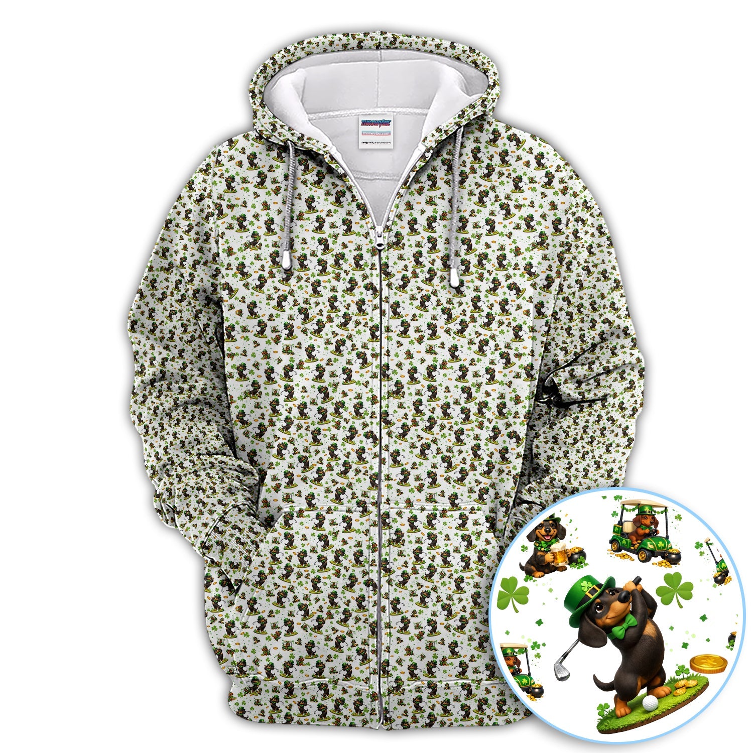 Dachshund Leprechaun Pattern Golf Shirt, Funny St.Patrick’s Day Golf Polos, Crazy Golf Gift For Golfer