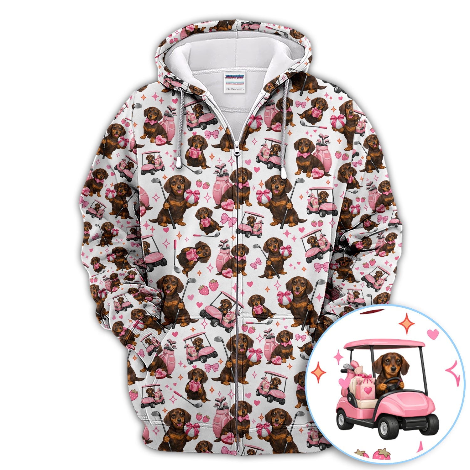 Dachshund Valentine Pattern Golf Shirt, Wiener Dog Golf Polos For Men, Golf Gift For Golfer
