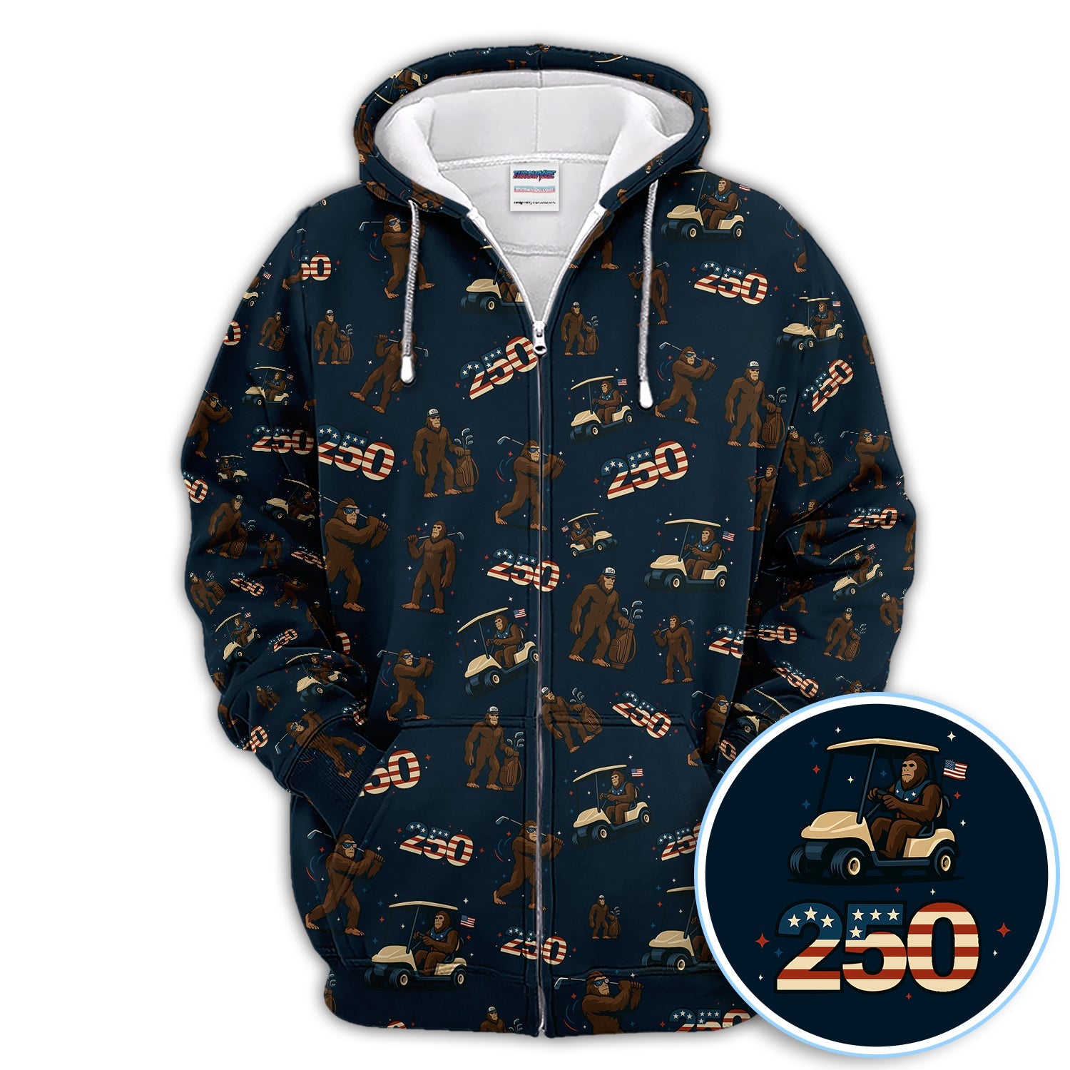 Crazy Bigfoot Golf Polos For Golfer, Patriotic 250th Anniversary Pattern Golf Shirt, Funny Golf Gift For Men