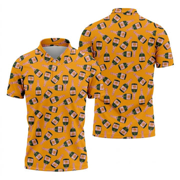 Rosé Champagne Seamless Pattern Yellow Golf Shirt, Polo Shirts For Men, Golf Shirts For Men