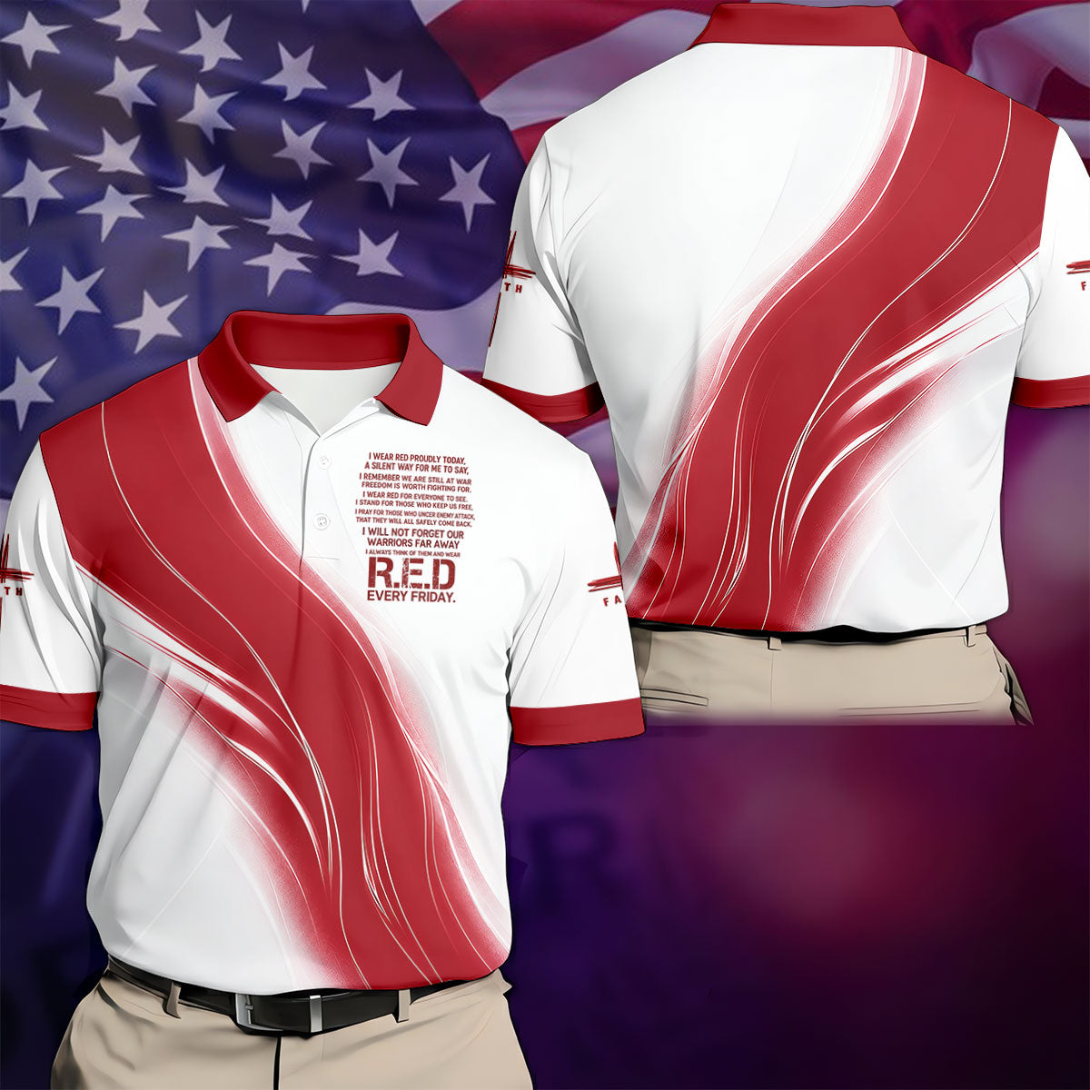 Red Friday Faith Cross Red White Gradient Patriotic Golf Shirt, 250 Years Polo Shirts For Men