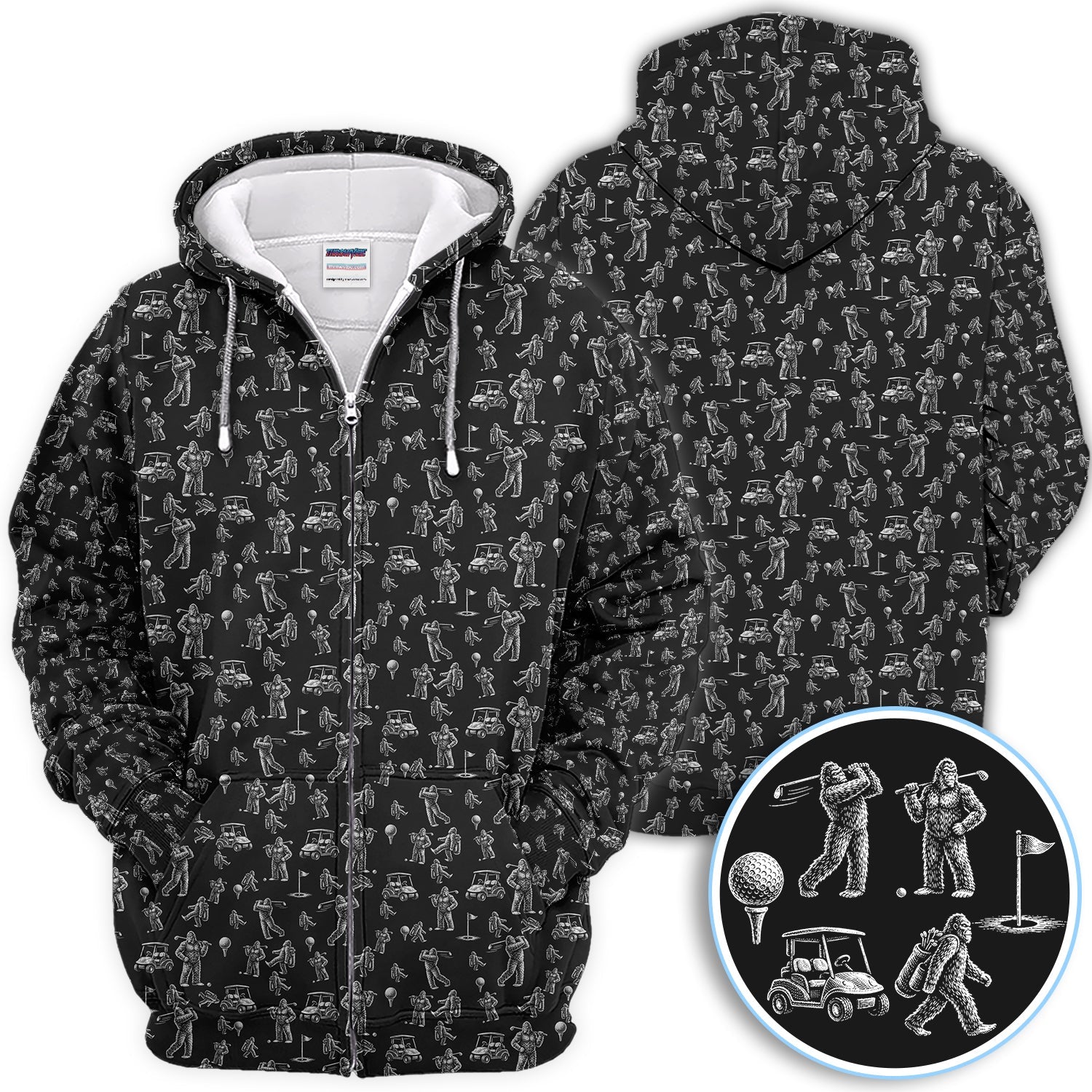 Funny Bigfoot Pattern Golf Polos, Squatch Bigfoot Golf Shirt For Men, Crazy Golf Gift For Golfer