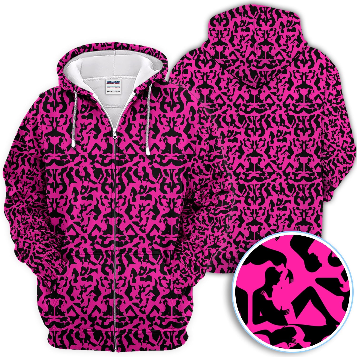Bold Silhouette Pattern Polos, Hot Pink Abstract Golf Shirt, Golf Gift For Golfer
