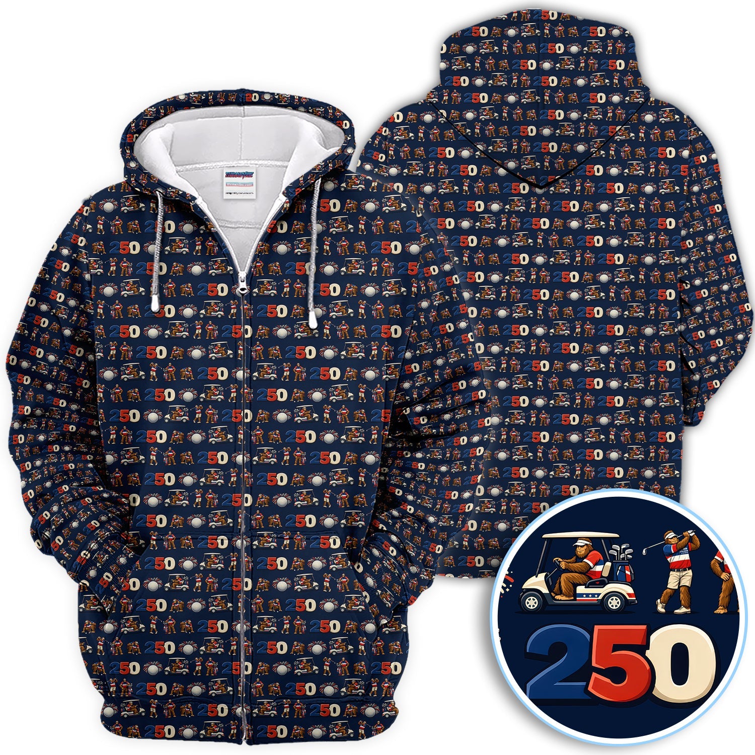Funny Bigfoot Pattern Golf Shirt, 250th Anniversary Golf Polos, Golf Gift For Golfer