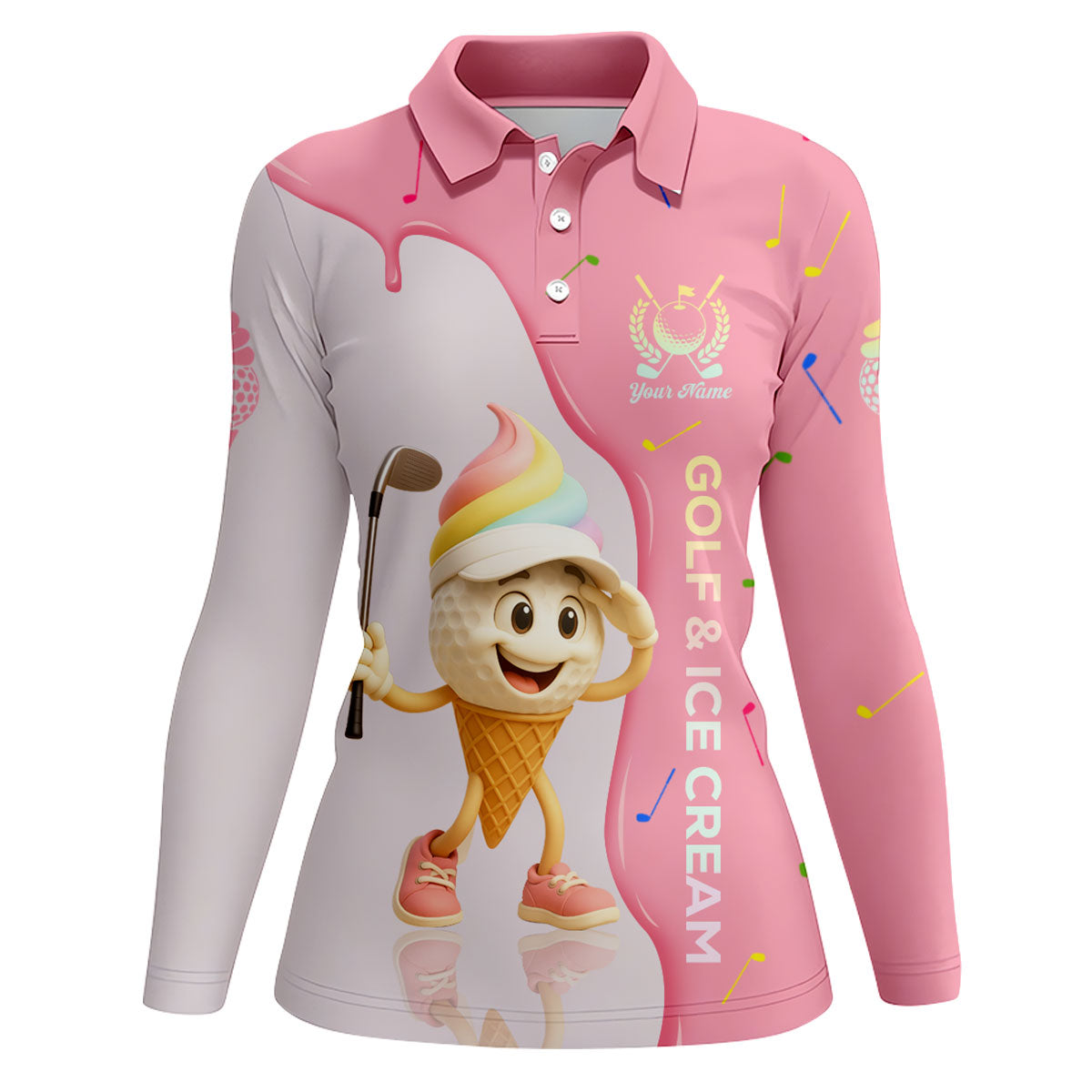 Golf And Ice Cream Funny Womens Golf Polo ShirtWomens Golf Tops, Custom Ladies Golf Shirt