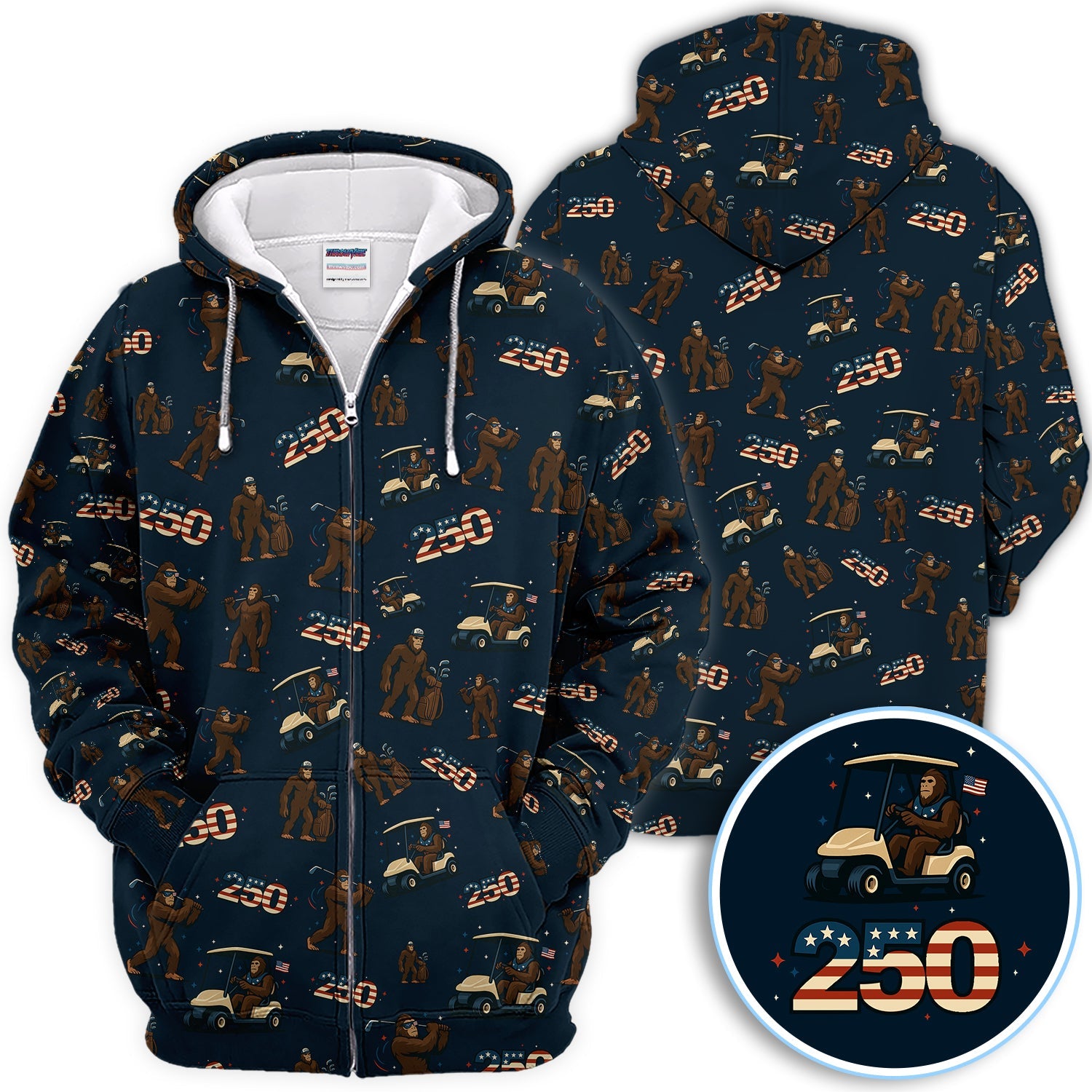 Crazy Bigfoot Golf Polos For Golfer, Patriotic 250th Anniversary Pattern Golf Shirt, Funny Golf Gift For Men