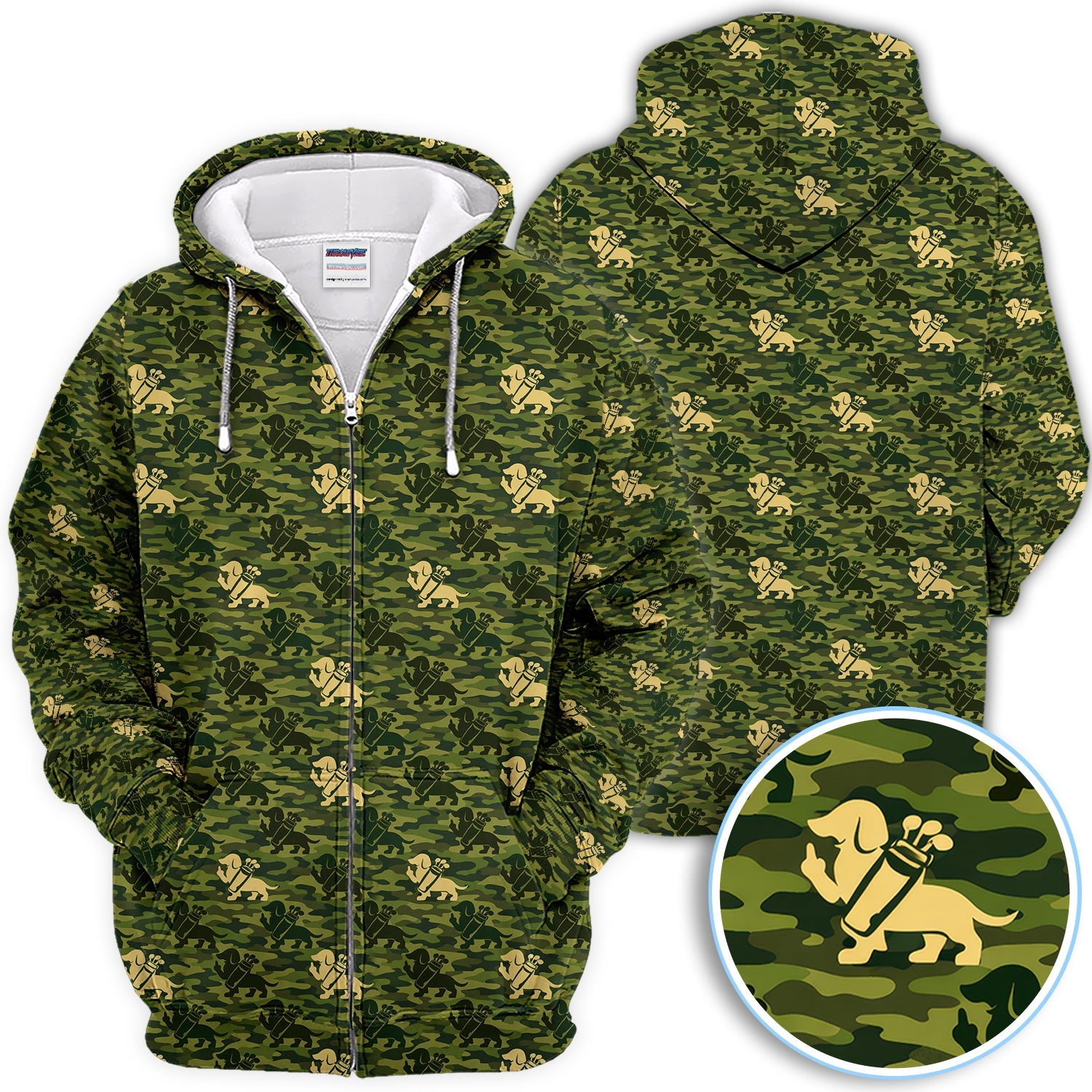Dachshund Camo Pattern Golf Polos, Wiener Dog Golf Shirt For Golfer, Golf Gift For Men