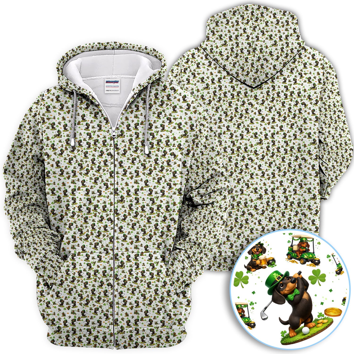 Dachshund Leprechaun Pattern Golf Shirt, Funny St.Patrick’s Day Golf Polos, Crazy Golf Gift For Golfer