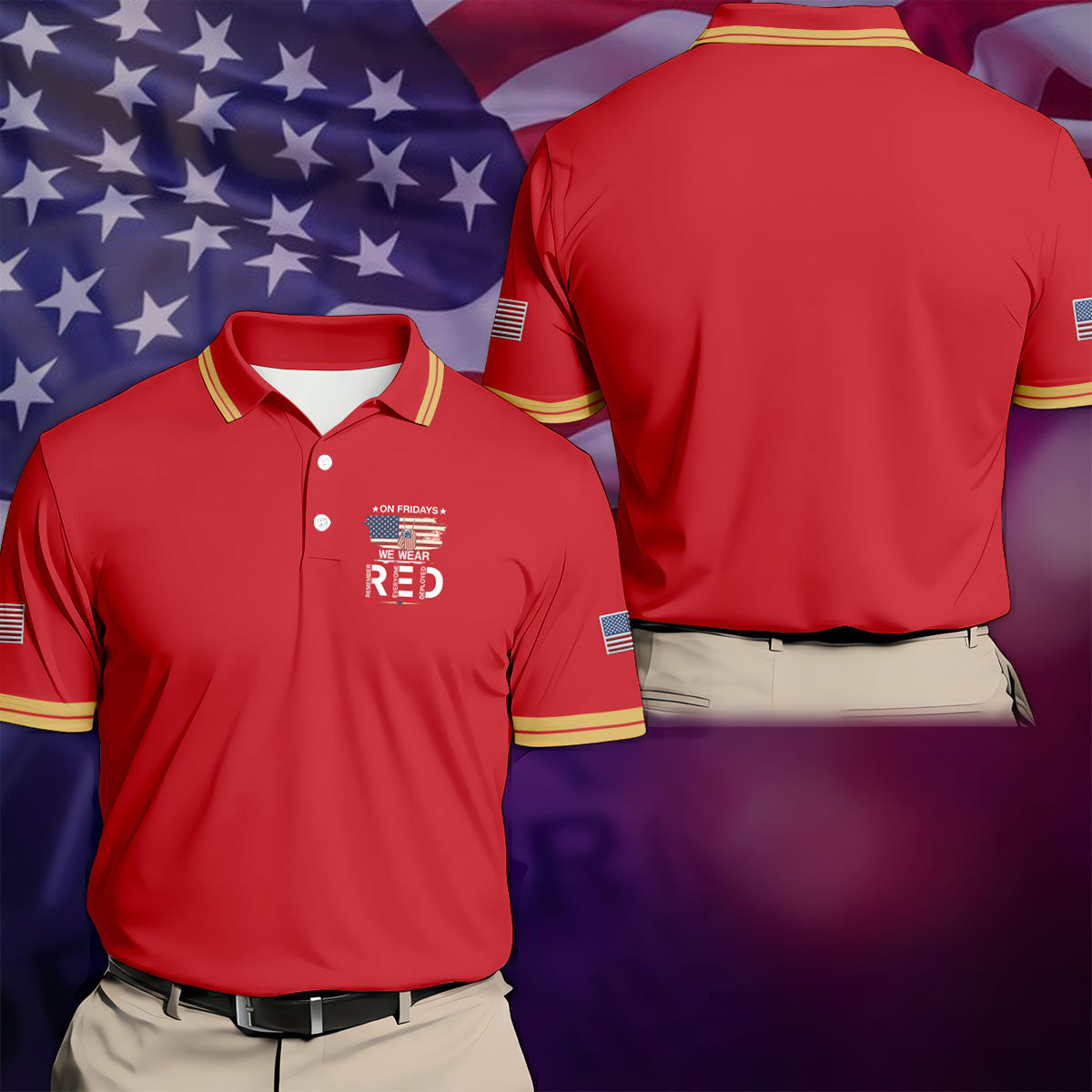 On Friday We Wear Red 250 Years Golf Tops For Men, Patriotic Father's Day Golf Shirt