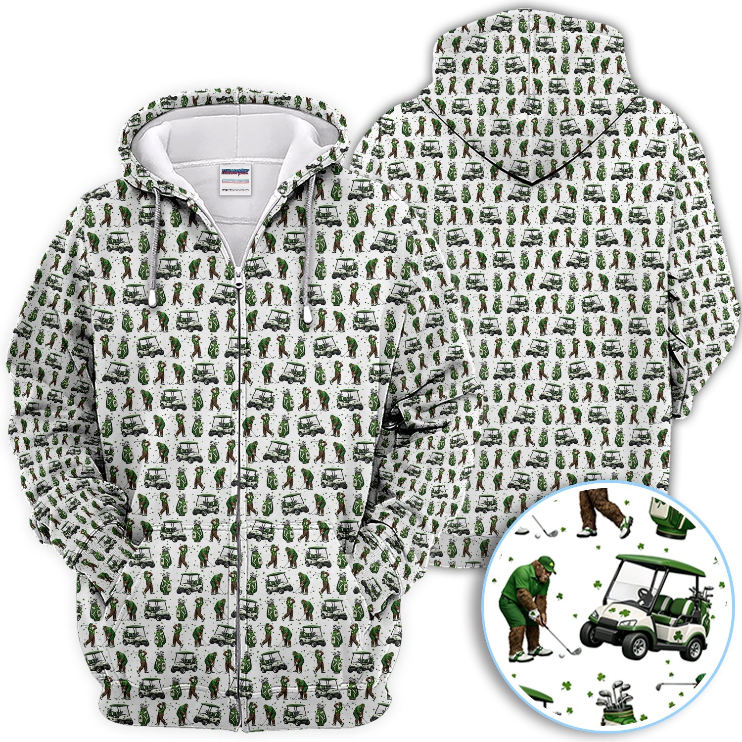 Bigfoot Golf St. Patrick’s Day Pattern Golf Polos, Sasquatch Golf Shirt For Golfer, Crazy Men's Golf Gift