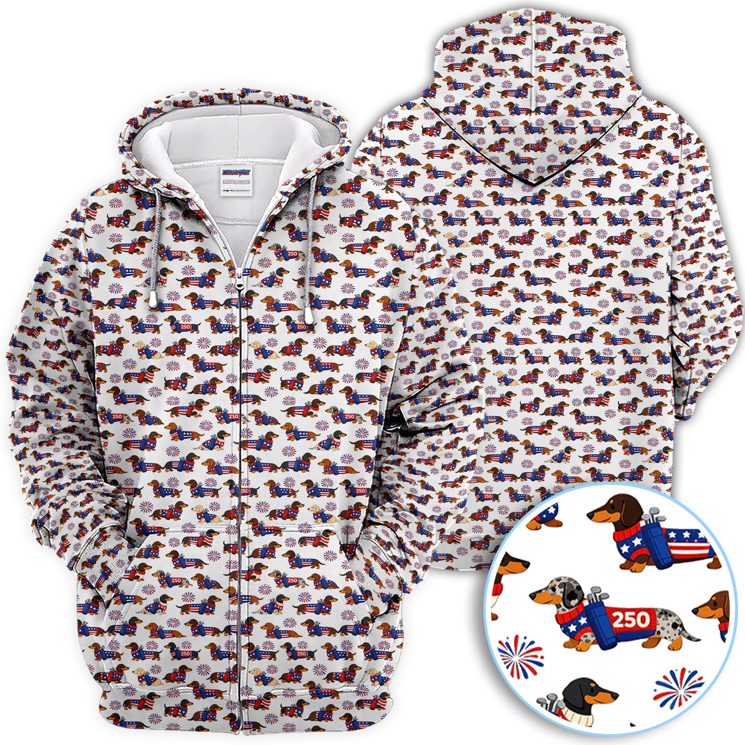 America 250 Dachshund Golf Polos, Funny Patriotic Wiener Dog 250th Golf Shirt, Golf Gift For Men