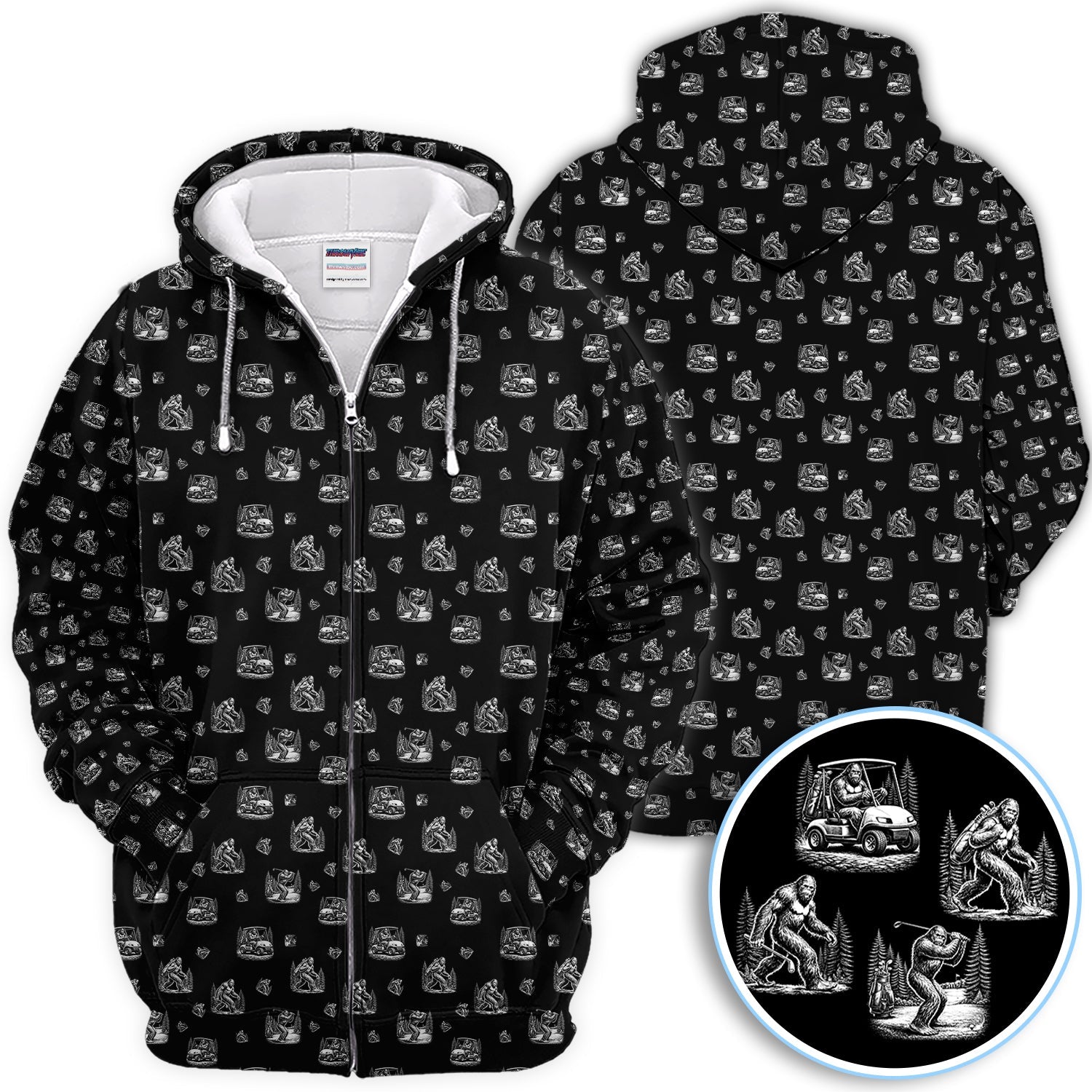 Bigfoot Pattern Golf Polos, Funny Sasquatch Golf Shirt, Crazy Golf Gift For Men