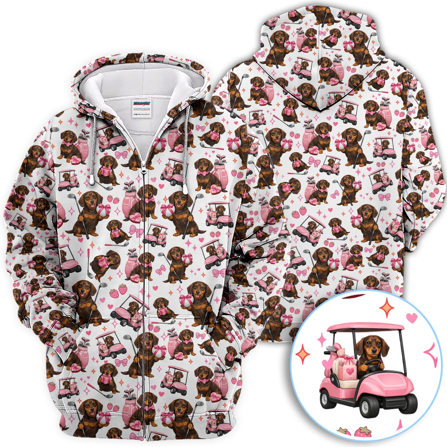 Dachshund Valentine Pattern Golf Shirt, Wiener Dog Golf Polos For Men, Golf Gift For Golfer