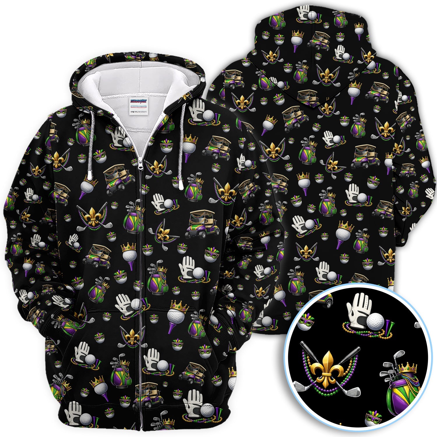 Mardi Gras Pattern Golf Shirt For Men, Funny Golf Polos, Crazy Golf Gift For Golfer