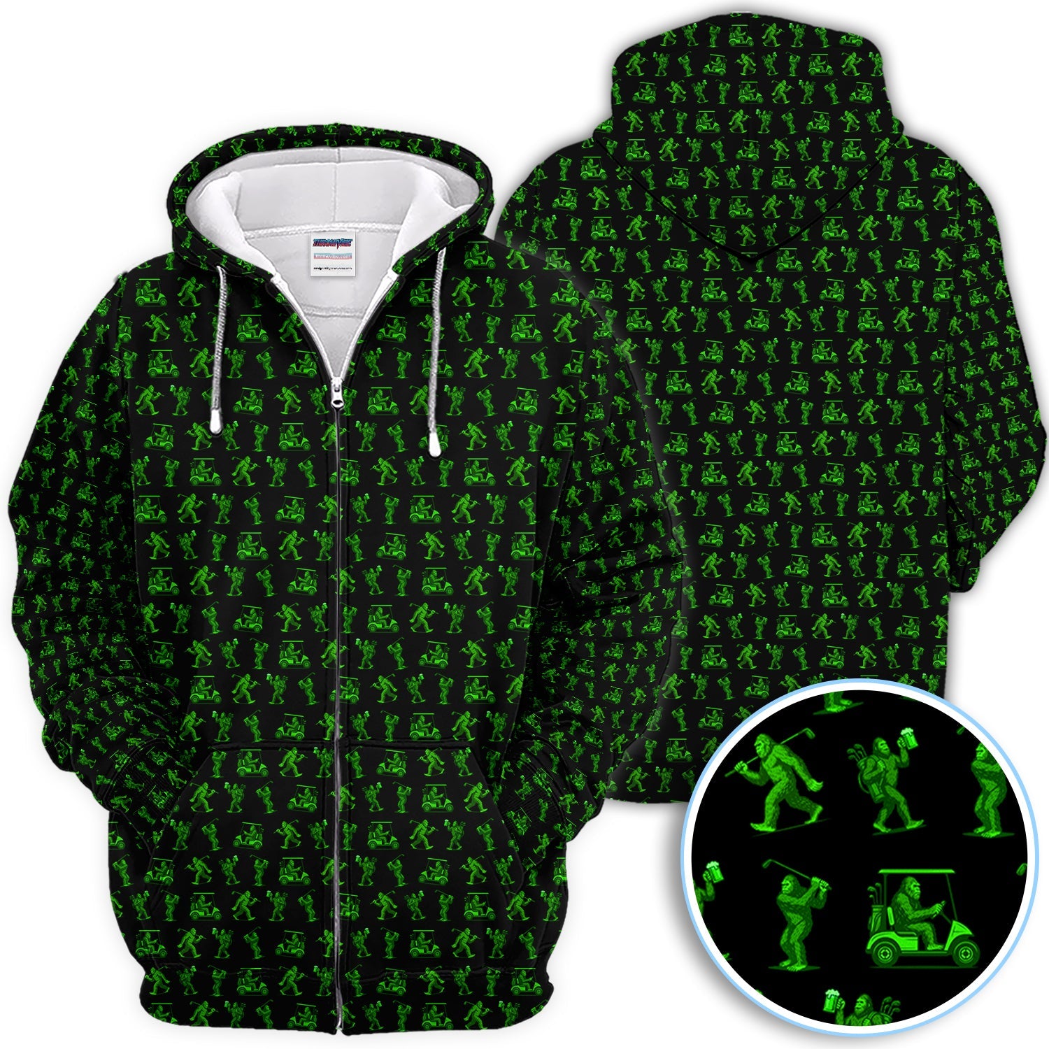 Bigfoot Golf Pattern Shirt, Funny Sasquatch Golf Polos For Men, Neon Green Golf Shirt For Golfer