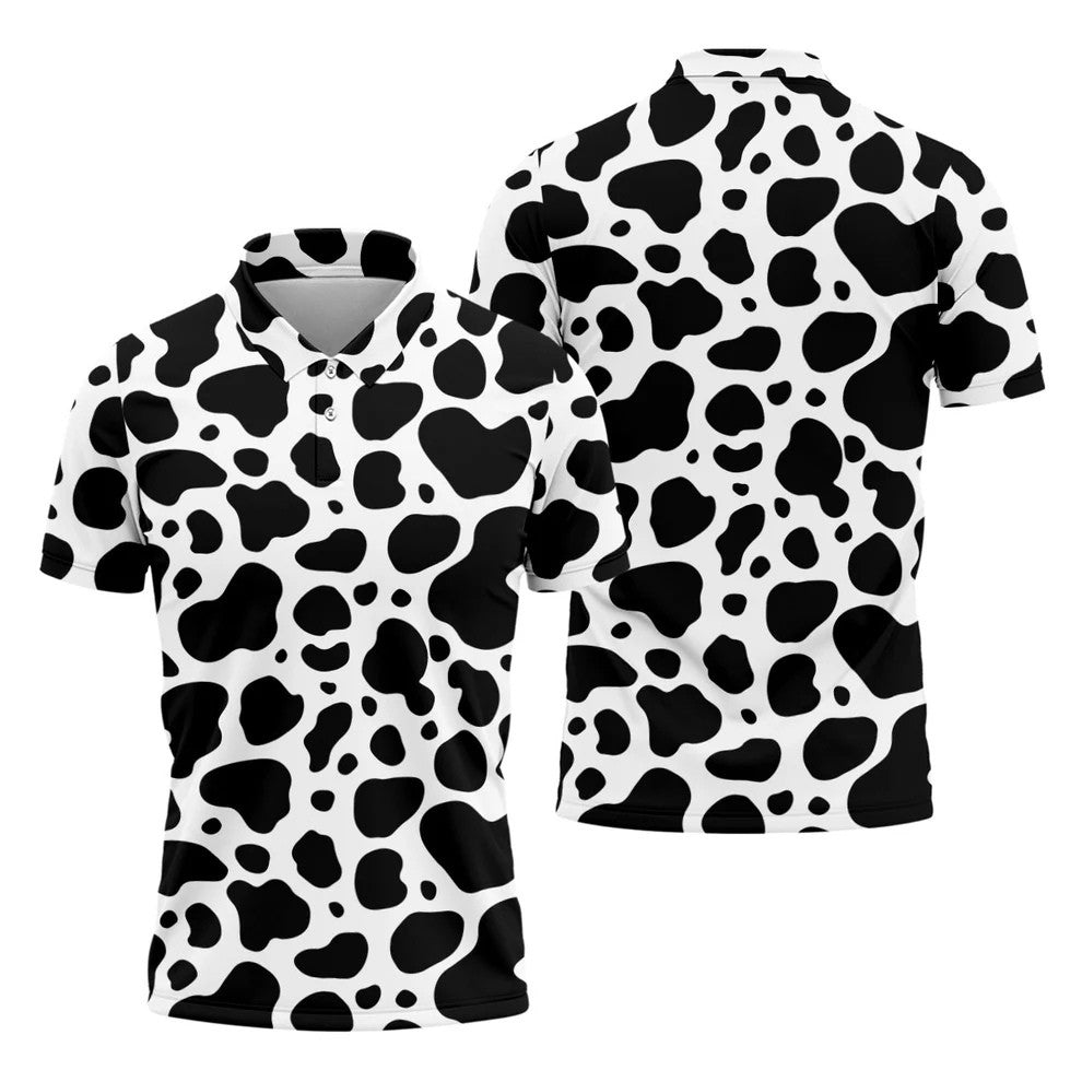 Cowhide Pattern Golf Shirt, Western Ranch Inspired Design, Golf Shirt For Men