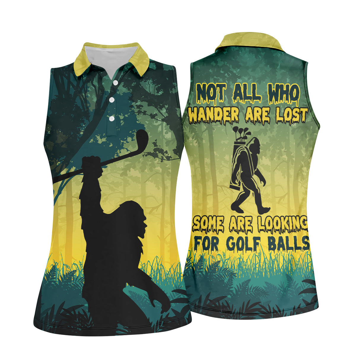 Not All Who Wander Are Lost Bigfoot Women's Golf Polo ShirtFunny Golf Shirt, Fun Golf Shirt For Women