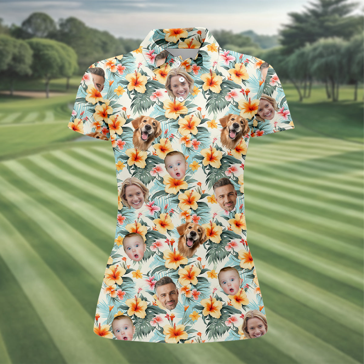 Yellow Hibiscus Flower Hawaiian Golf Shirt, Custom Face Shirt, Womens Sleeveless Polo, Ladies Golf Shirts