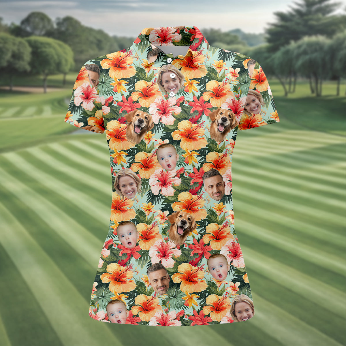 Yellow Hibiscus Flower Hawaiian Golf Shirt, Custom Face Shirt, Women Golf Top, Ladies Golf Polos