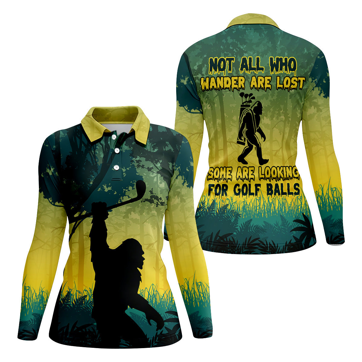 Not All Who Wander Are Lost Bigfoot Women's Golf Polo ShirtFunny Golf Shirt, Fun Golf Shirt For Women
