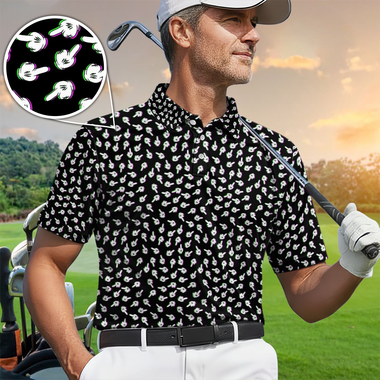Funny Finger Pattern Golf Shirt, Crazy Golf Polos For Golfer, Golf Outfit For Men