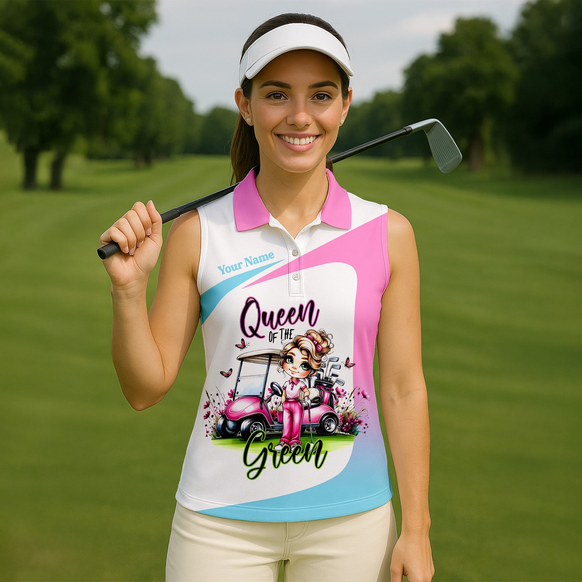 Queen Of The Green Custom Funny Womens Golf Polo ShirtLadies Golf Shirts, Best Golf Shirts