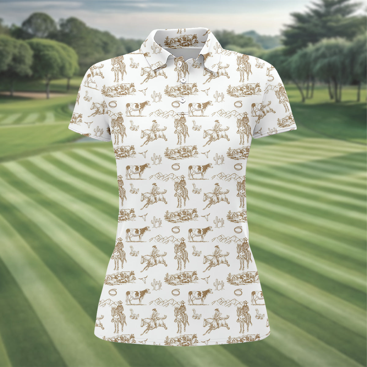Cowboy Ride Horse Ladies Sleeveless Polo, Golf Shirt For Women, Ladies Golf Shirts, Golfing Apparel