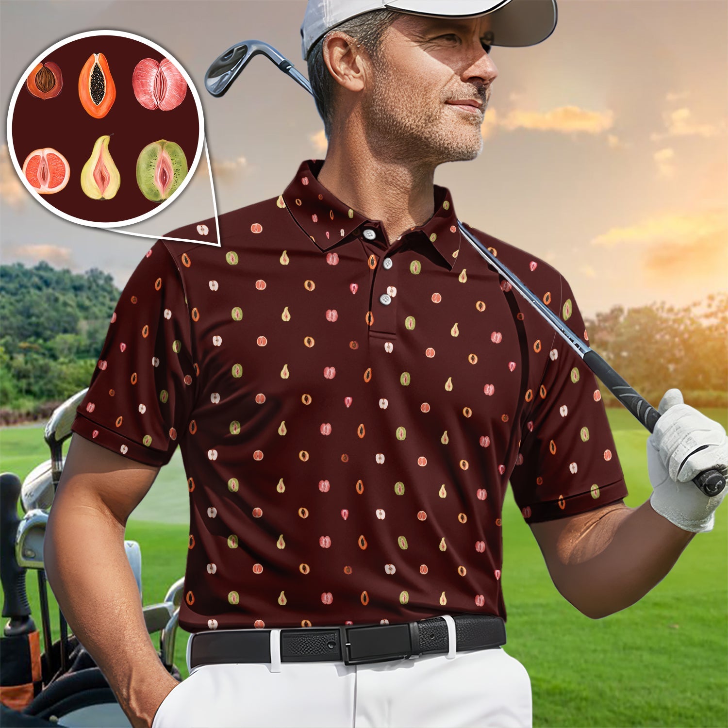 Fruits Abstract Pattern Golf Shirt, Crazy Golf Polos For Golfer, Golf Gift For Men