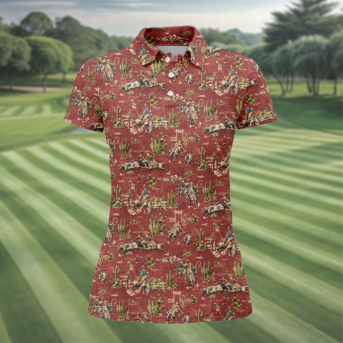 Cowboy Ride Horse Ladies Sleeveless Polo, Womens Golf Shirts, Ladies Golf Shirts, Golfing Apparel