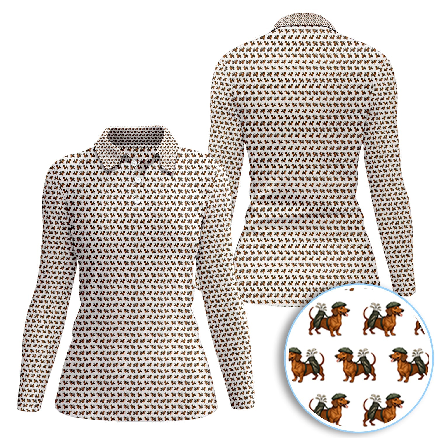 Crazy Dachshund Golf Shirt For Women, Dachshund Pattern Golf Polos, Funny Golf Shirt For Golfer