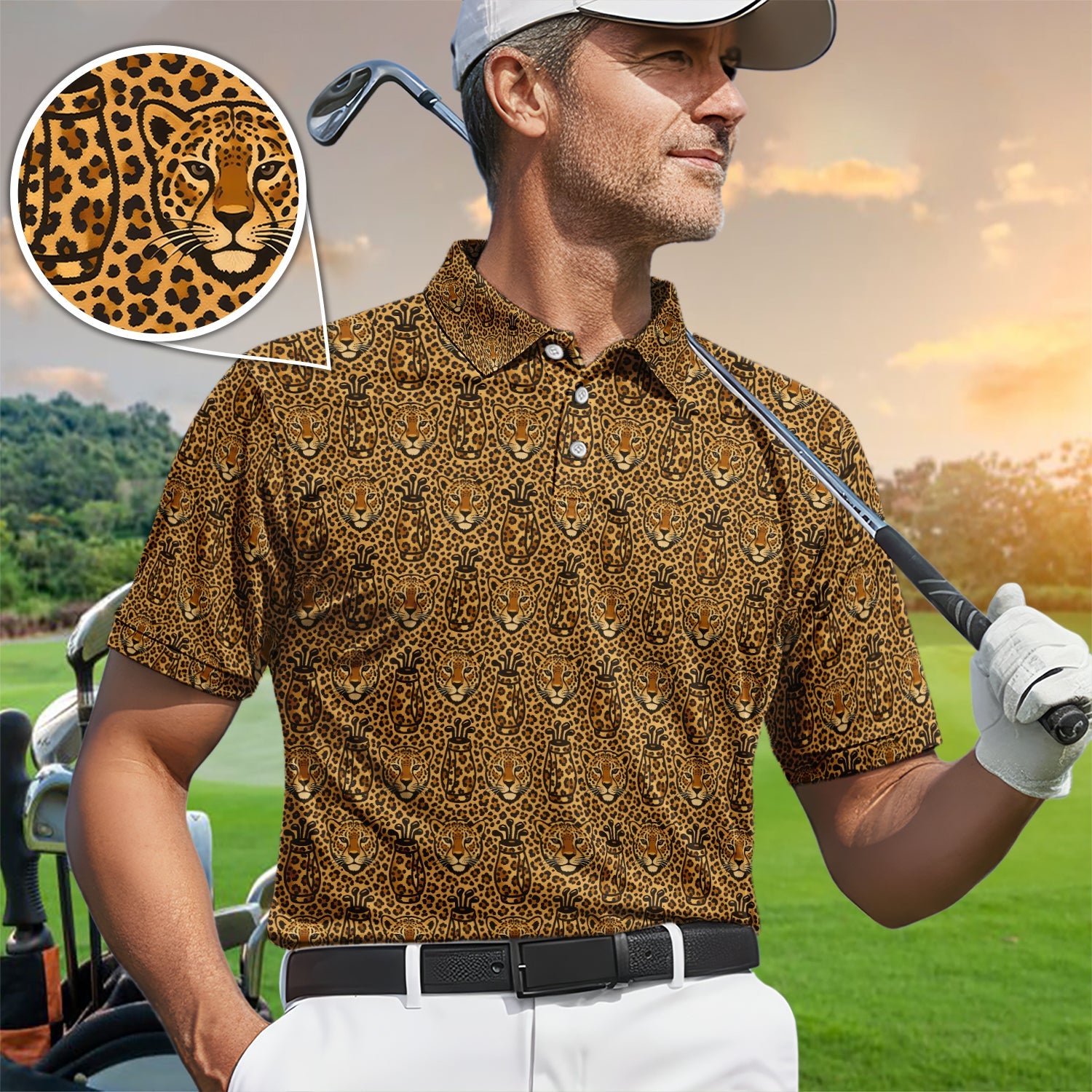 Leopard Pattern Golf Shirt, Crazy Golf Polos, Funny Golf Gift For Golfer