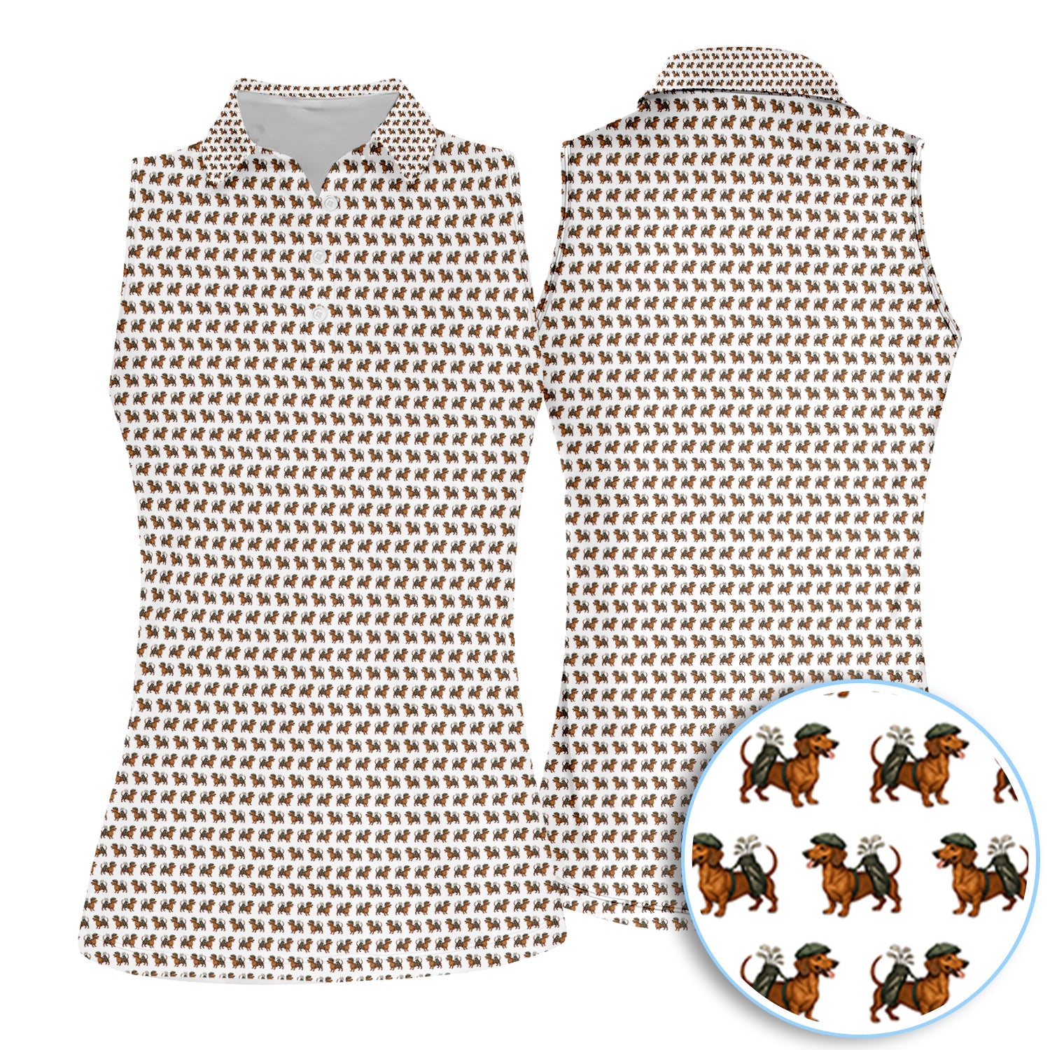Crazy Dachshund Golf Shirt For Women, Dachshund Pattern Golf Polos, Funny Golf Shirt For Golfer