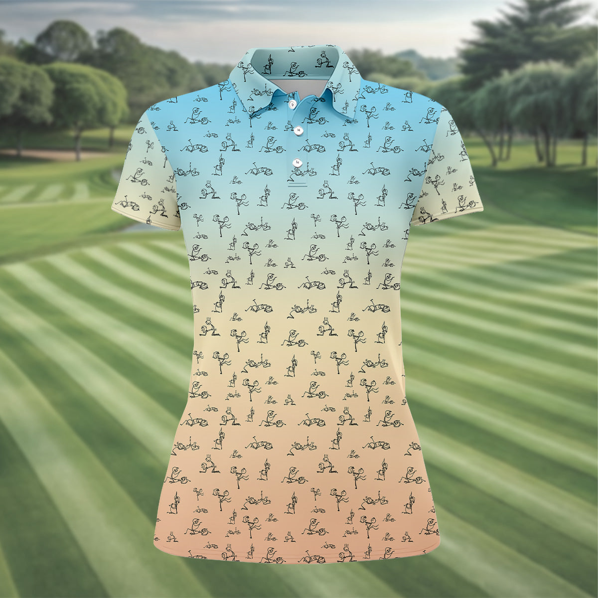 Stickman Couple Blue Orange Fun Womens Golf Shirts, Ladies Sleeveless Tops, Ladies Golf Polos