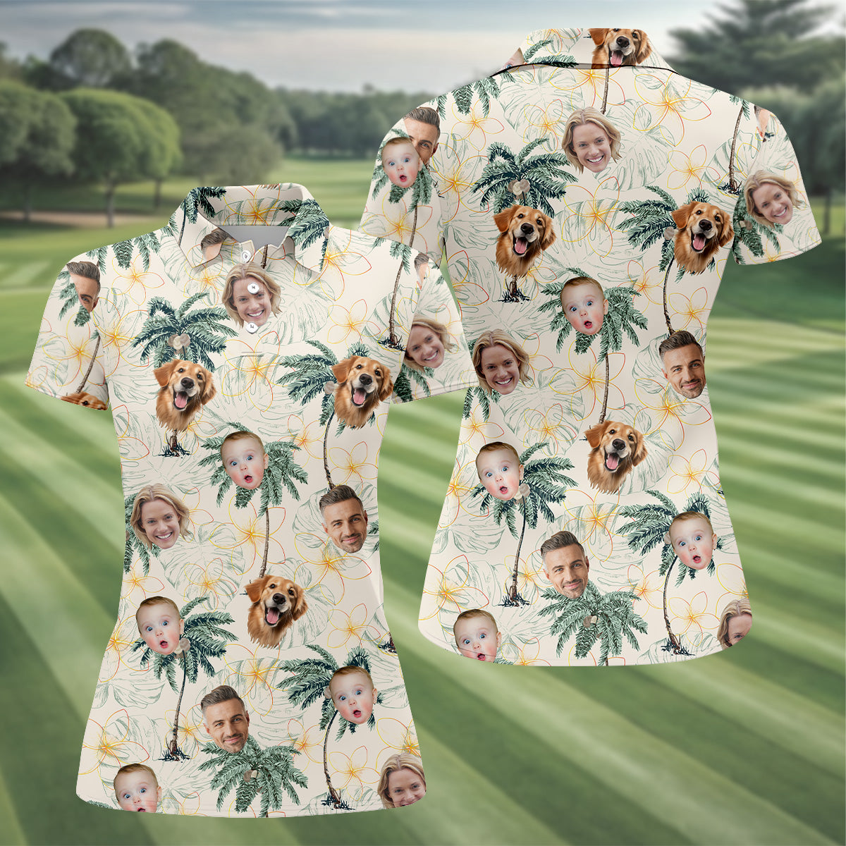 Ladies Palm Tree Shirt, Floral Shirt Women, Hawaiian Golf Shirts, Custom Face Shirt, Ladies Golf Tops