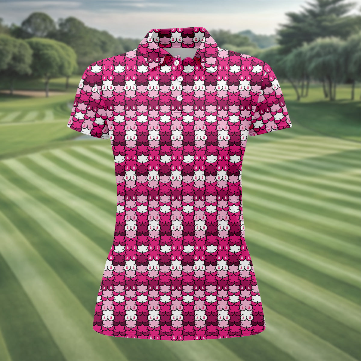 Breast Cancer Awareness Ribbon Womens Golf Shirt, Breast Cancer Awareness Shirt, Ladies Golf Shirt