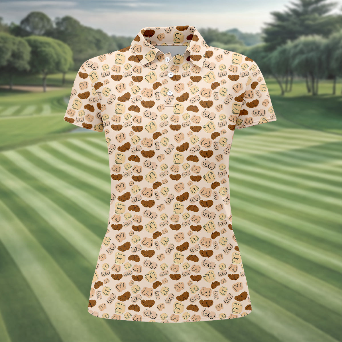 Beige Fun Womens Golf Shirts, Womens Golf Tops, Unique Gift For Golfer, Ladies Golf Polos