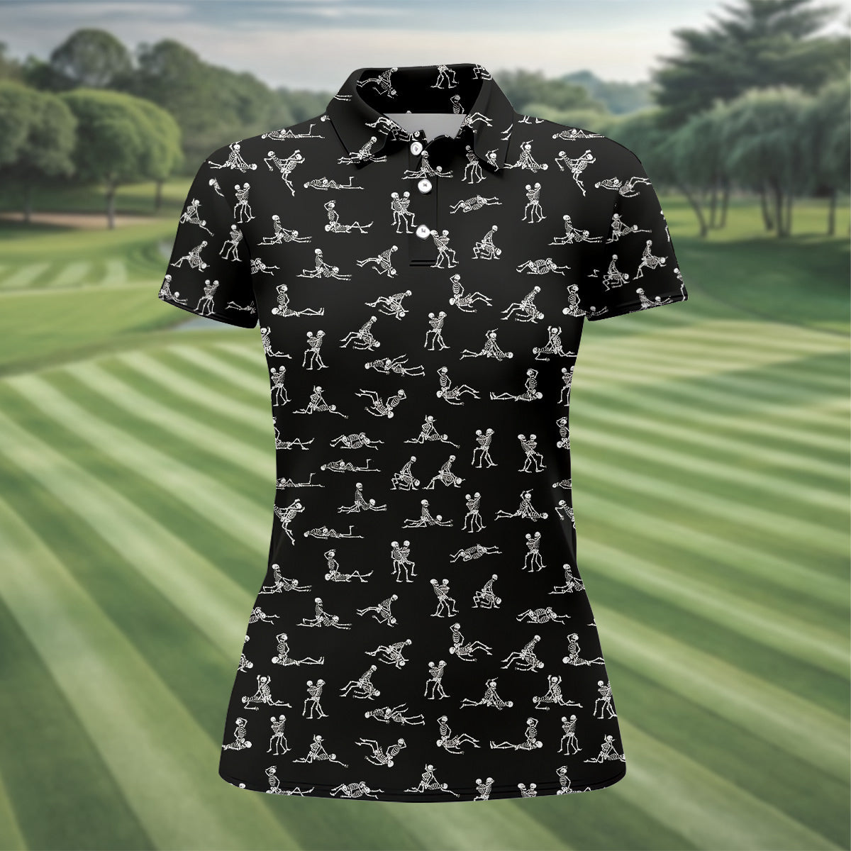 Funny Skeleton Couple Golf Shirt, Halloween Gift Idea, Womens Golf Tops, Ladies Golf Shirts