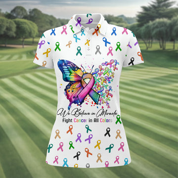 Fight Cancer In All Color Women Golf Shirt, Cancer Awareness Shirt, Cancer Fighter Shirt, Golf Gift For Women