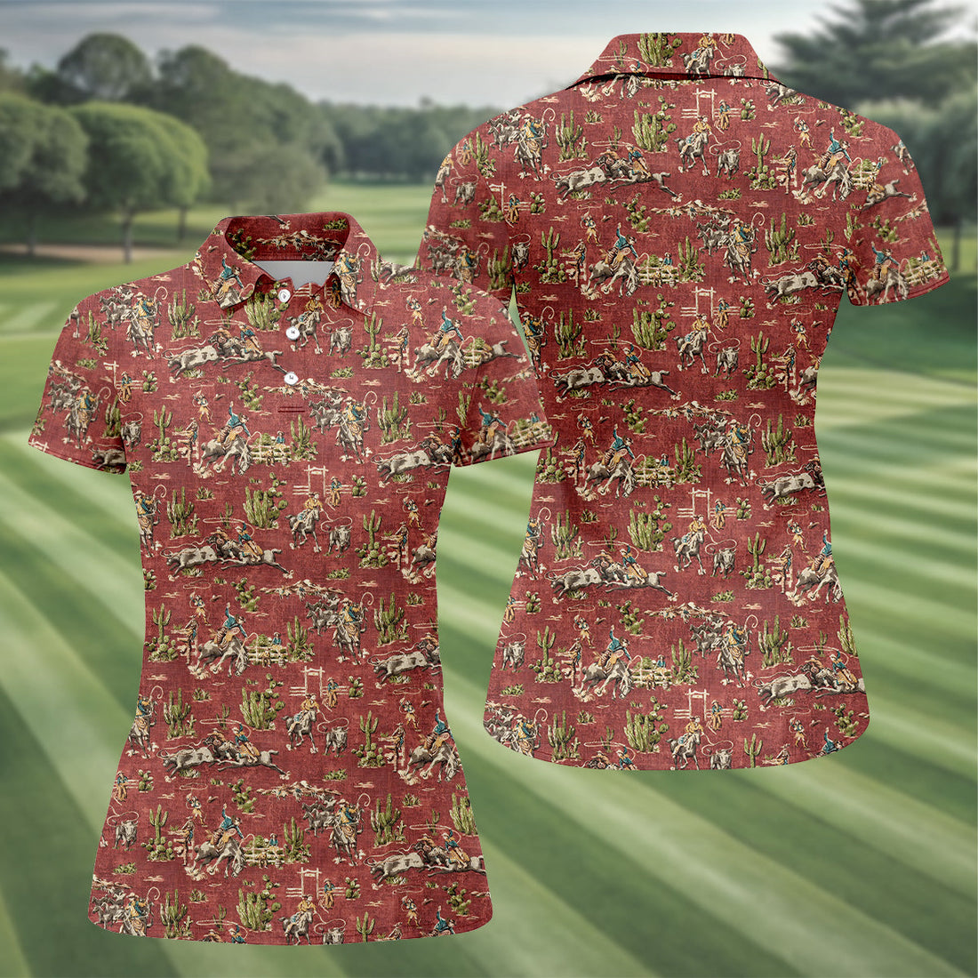 Cowboy Ride Horse Ladies Sleeveless Polo, Womens Golf Shirts, Ladies Golf Shirts, Golfing Apparel