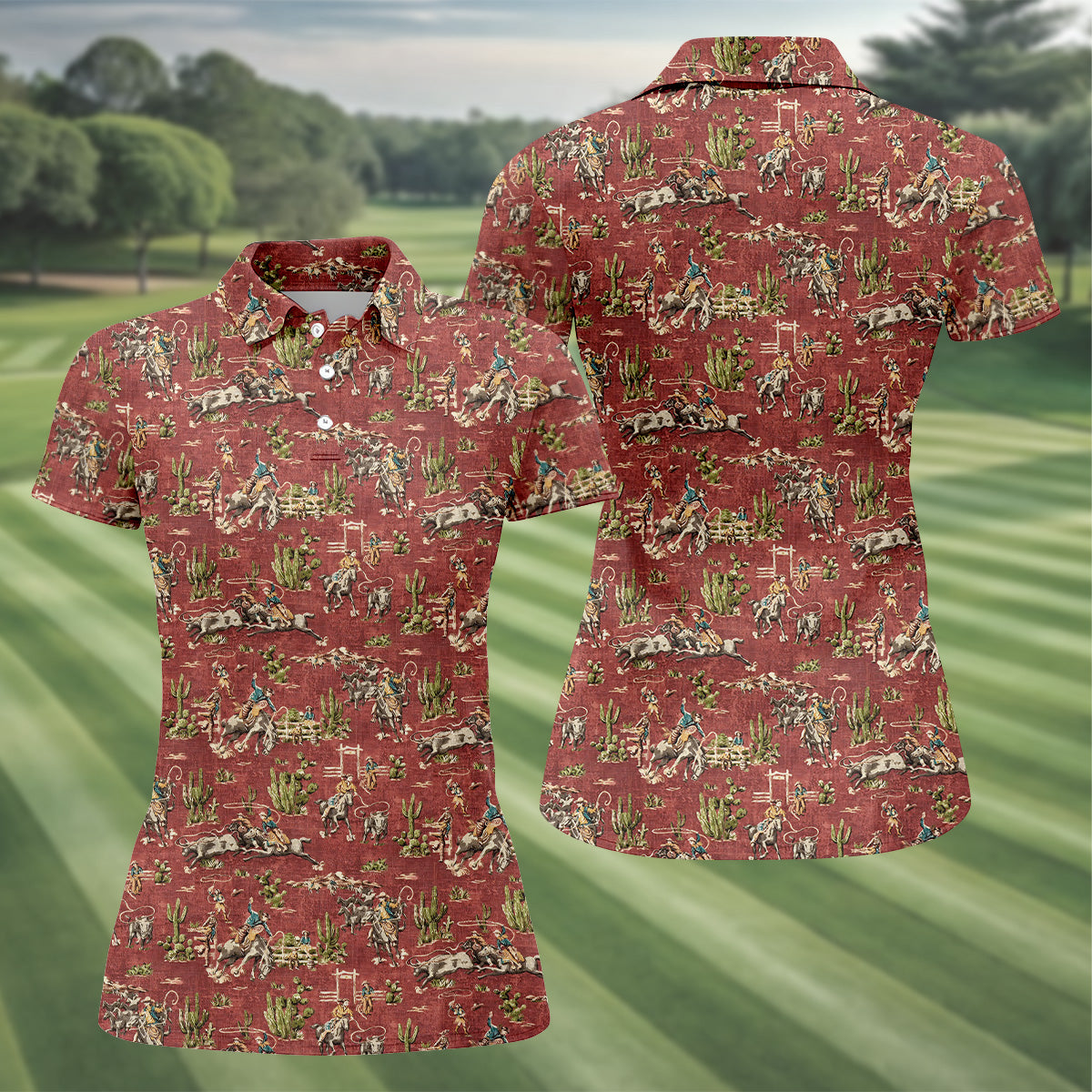 Cowboy Ride Horse Ladies Sleeveless Polo, Womens Golf Shirts, Ladies Golf Shirts, Golfing Apparel