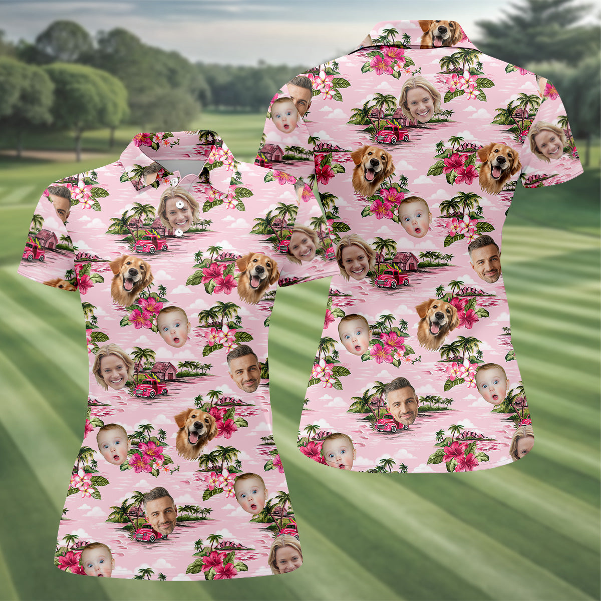 Pink Hawaiian Shirt, Ladies Floral Shirt, Custom Team Shirt, Womens Hawaiian Golf Shirts, Ladies Golf Shirts