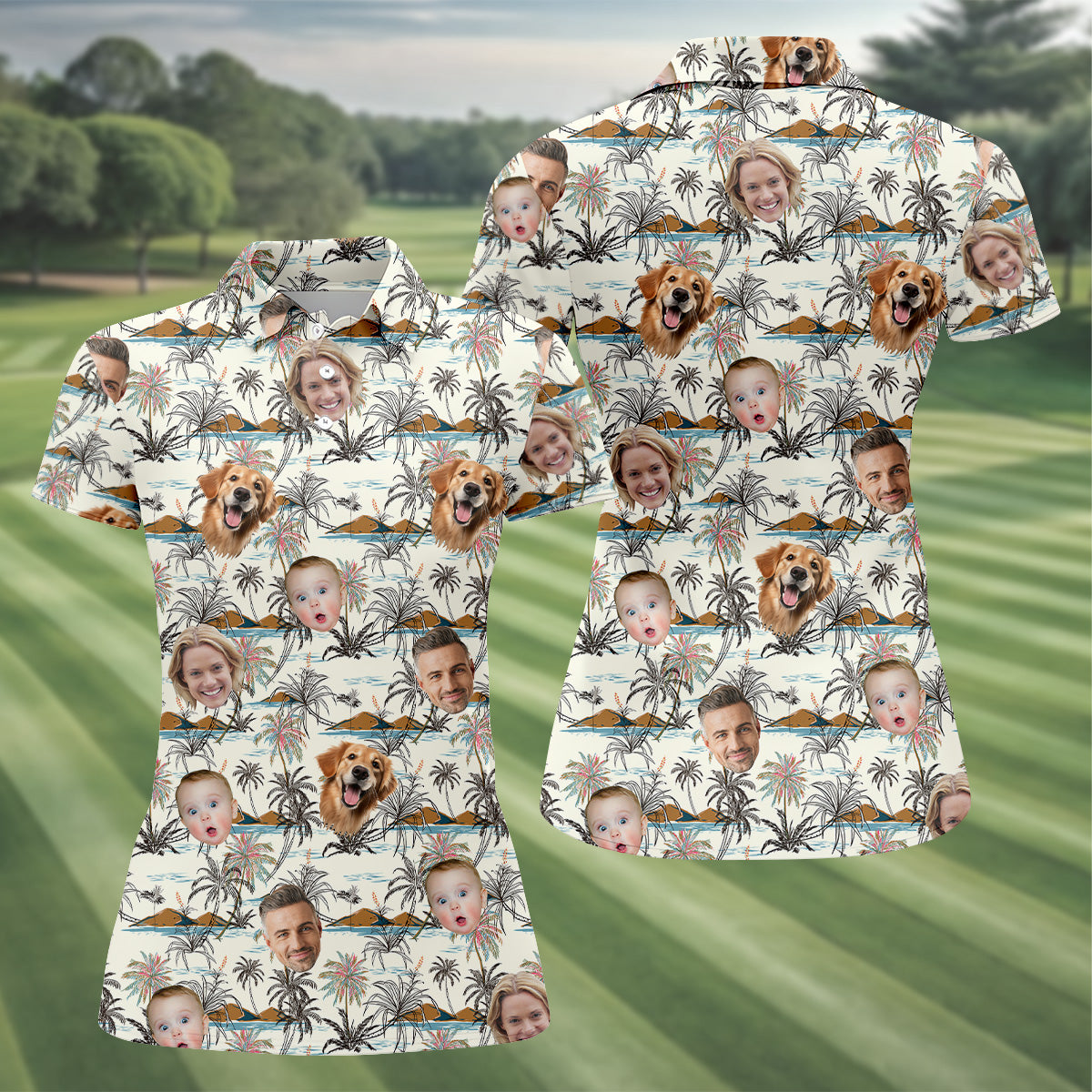 Ladies Palm Tree Shirt, Custom Face Shirt, Sleeveless Polo Shirtns, Ladies Golf Shirts