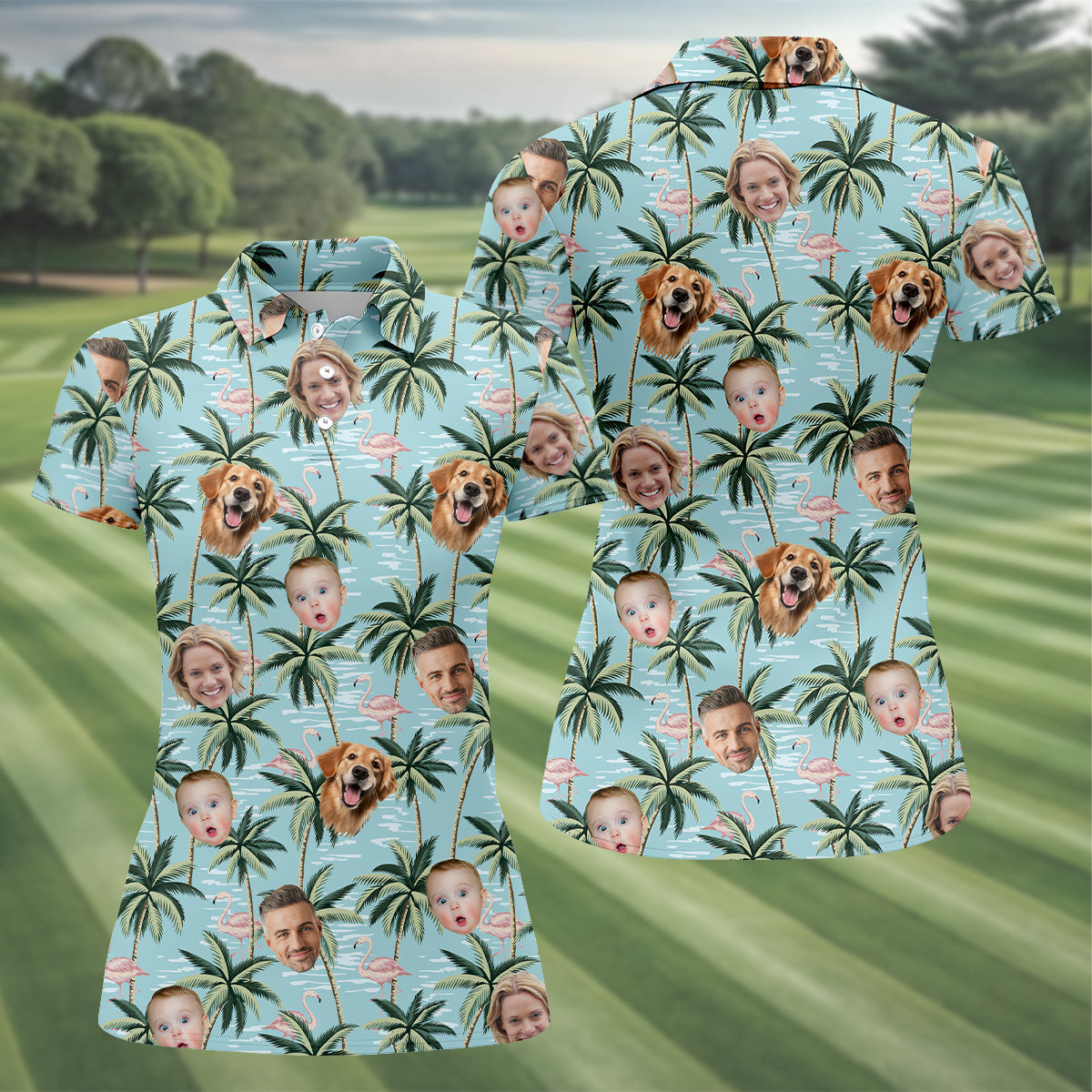Pink Flamingo Hawaiian Shirt, Custom Team Shirt, Green Polo ShirtSleeveless Womens Golf Shirts, Ladies Golf Shirts