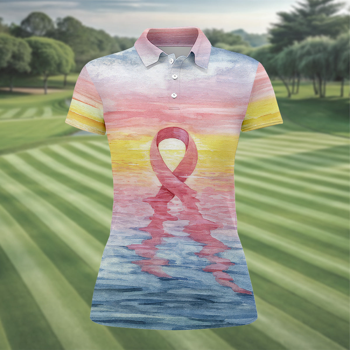 Pink Ribbon Breast Cancer Women Golf Shirt, Breast Cancer Awareness Shirt, Ladies Golf Shirt, Women Golf Gift
