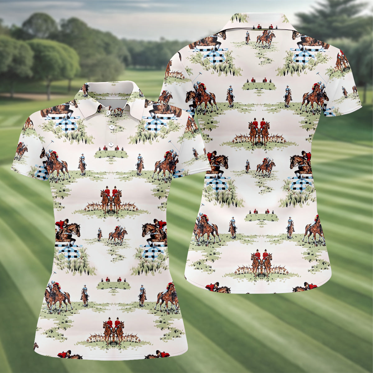 Equestrian Theme Womens Sleeveless Polo, Ladies Golf Polos, Women's Polo ShirtGolfing Apparel
