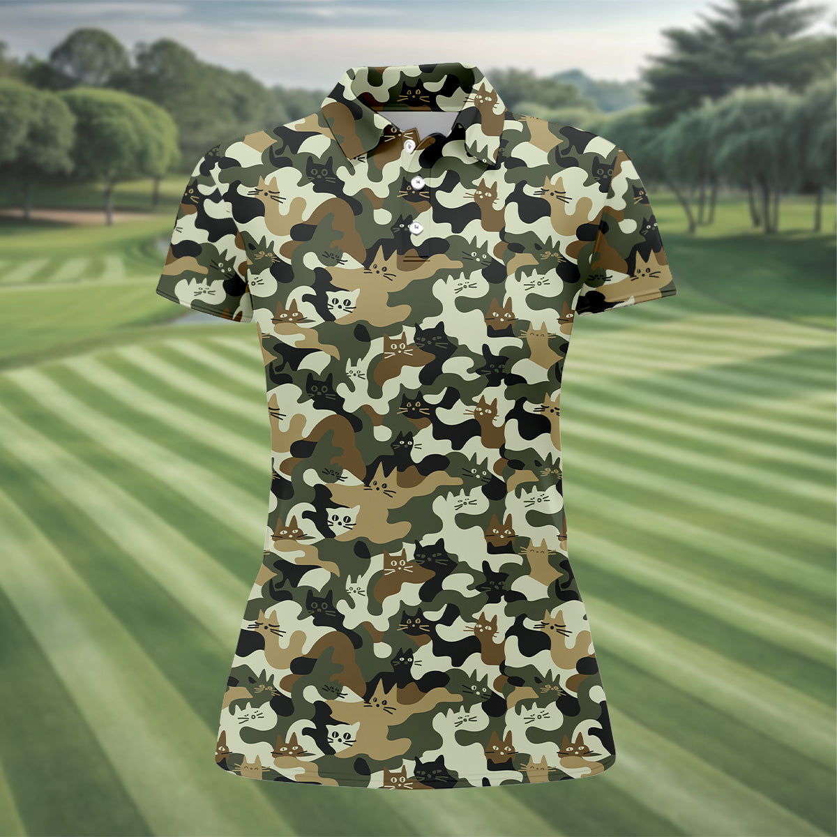 Funny Cat Camo Women Golf Shirt, Cat Golf Shirt, Funny Golf Shirt, Ladies Golf Shirt