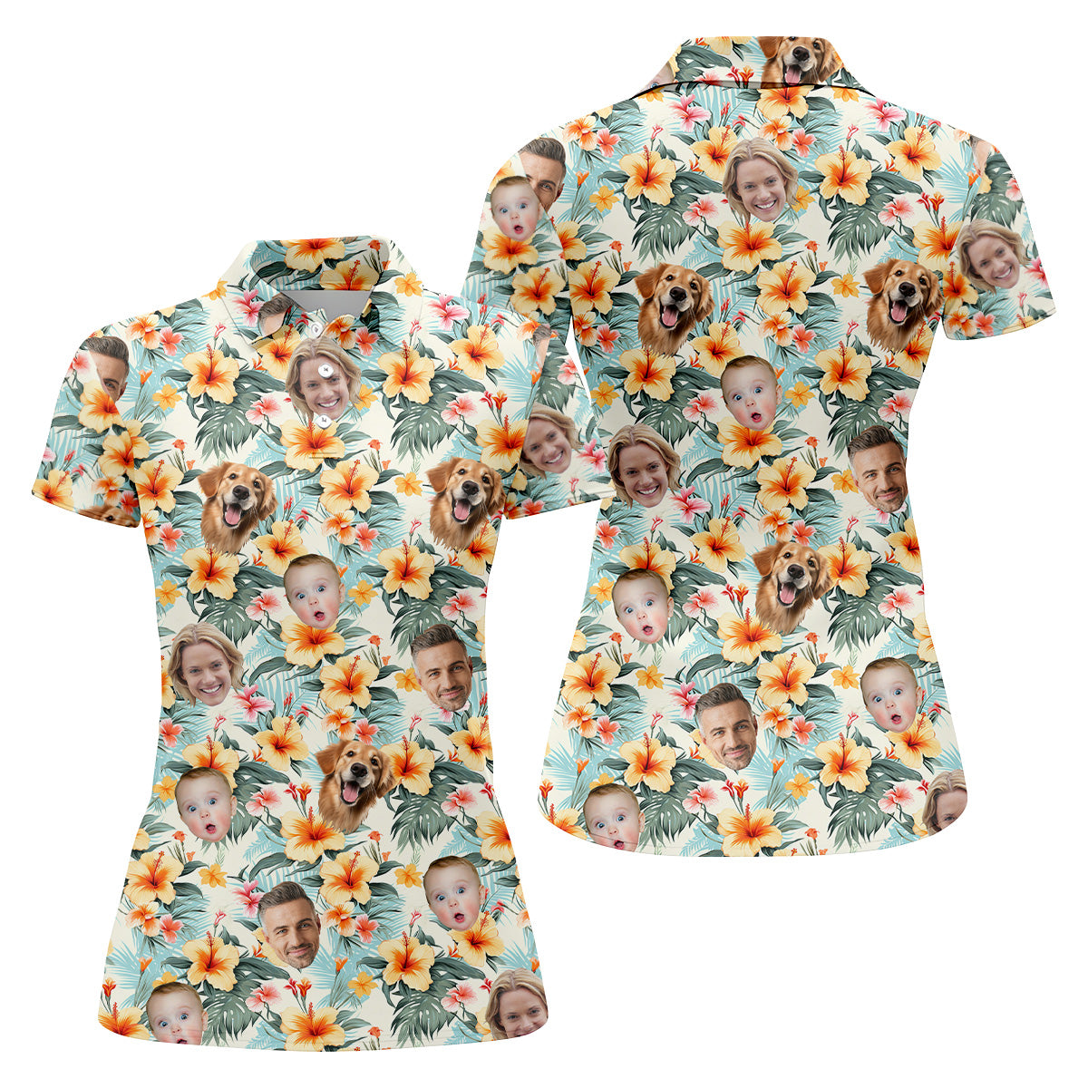 Yellow Hibiscus Flower Hawaiian Golf Shirt, Custom Face Shirt, Womens Sleeveless Polo, Ladies Golf Shirts