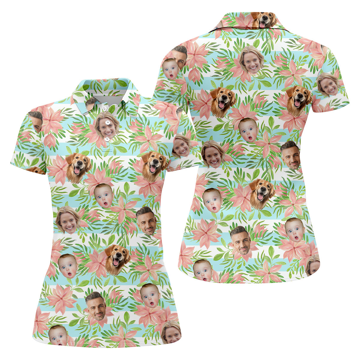 Hawaiian Punch Hibiscus, Pink And Green Shirt, Custom Face Shirt, Women Golf Top, Ladies Golf Polos