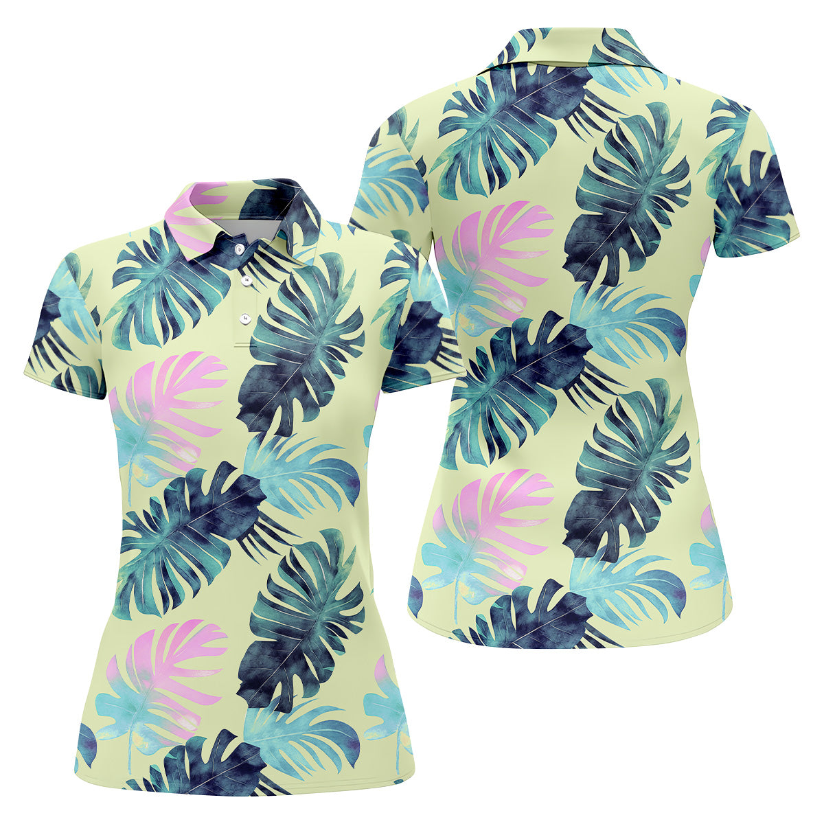 Tropical Palm Leaves Sleeveless Womens Golf Shirts, Ladies Sleeveless Polo, Ladies Golf Shirts, Golfing Apparel