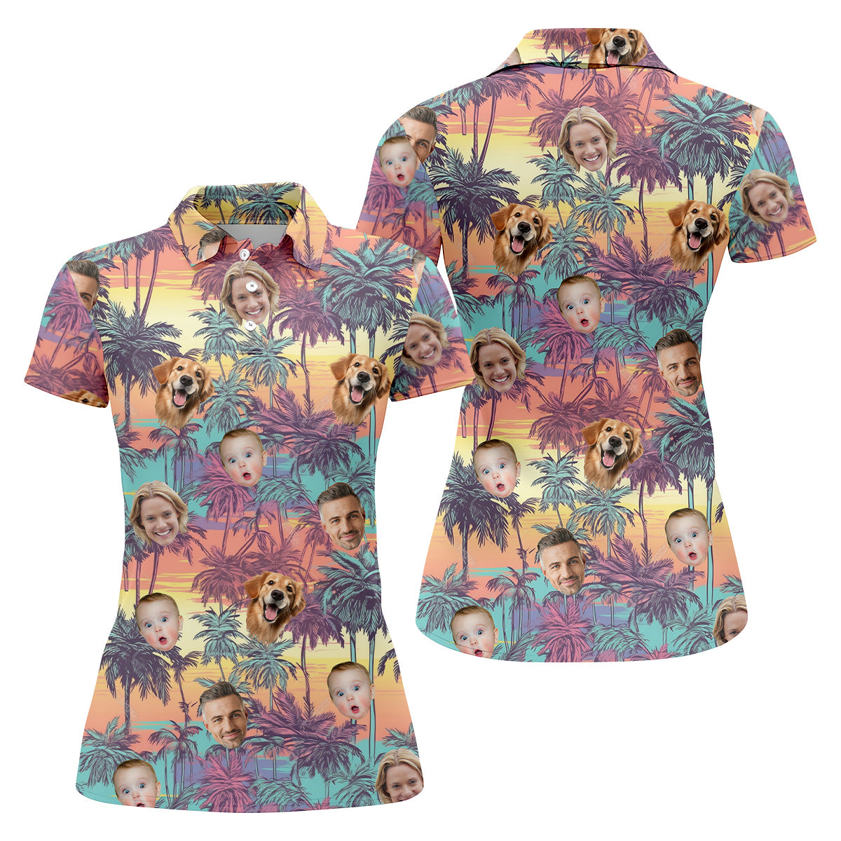 Ladies Palm Tree Shirt, Seamless Pattern, Hawaiian Shirts With Faces, Womens Sleeveless Polo, Ladies Golf Shirts